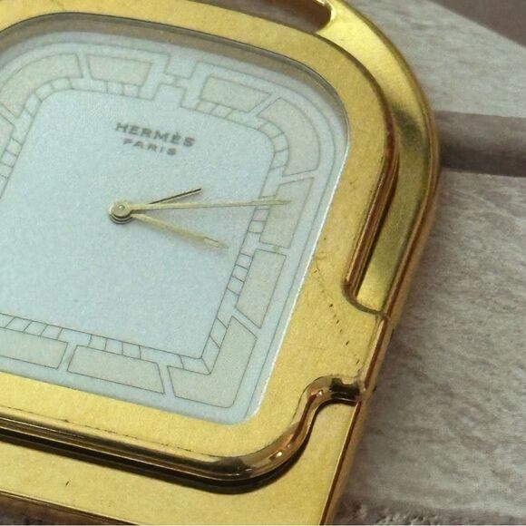 SOLD:Hermès Stirrup Table Alarm Clock Gold - Picture 9 of 10